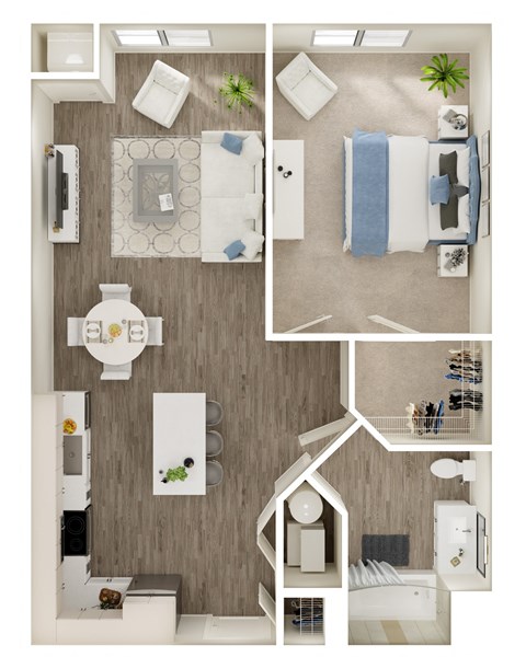Floor plan for 1 bed, 1 bath, 739 sqft